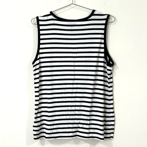 JONES NEW YORK SIGNATURE Navy White Stripe Sleeveless Knit Top Sz M Twist Hem - Picture 2 of 8